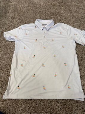 Chubbies White Polo with Rainbow Sailboat Print Size Large